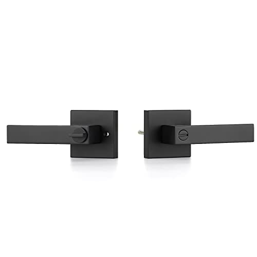 Ravinte 1 Pack Heavy Duty Door Lever Door Lock Square Door Handle Right Left Handing Lever Set Matte Black Finish Privacy Door Levers for Bed and Bath Room Keyless Interior Handles Door Lock Set