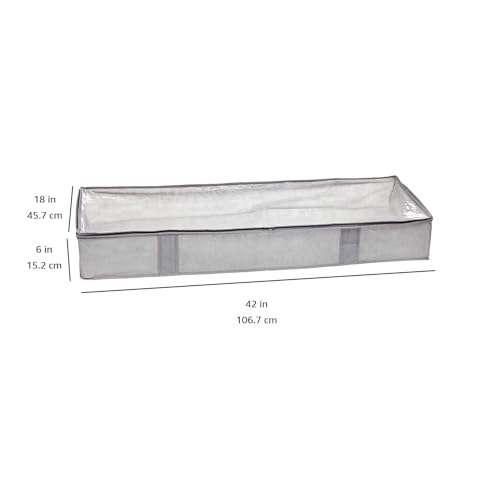 Amazon Basics Under Bed Fabric Zipper Blanket Storage Container Bags with Window and Handles, 2-Pack, 18 x 42 x 6 Inches, Gray