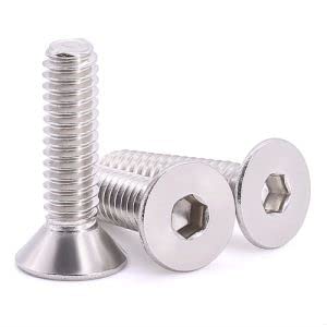 M8-1.25 x 60mm (12 pcs) Flat Socket Cap Screws, 304 Stainless Steel 18/8, Full Thread, Countersunk Head, Connections Bolts, DIN7991