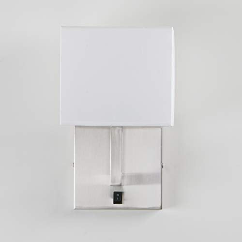 PERMO Single Wall Sconce Light Fixture Brushed Finish with White Textile Shades and On/Off Switch Button Small Modern Nightstand Lamps for Bedrooms Bedside Reading