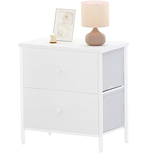 BOLUO Black Nightstand 2 Drawer Dresser for Bedroom,Small Night Stand End Table with Fabric Drawers Modern