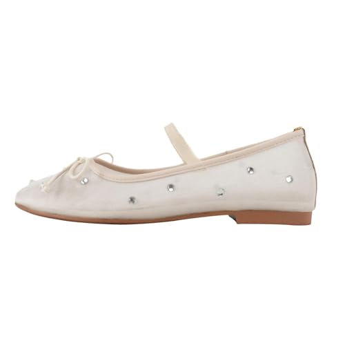 KaroNairy Crystal Mesh Ballet Flats for Women Stretch Band Snip Toe Ballerinas Flats Gem Mary Jane Sparkly Flats Blue10