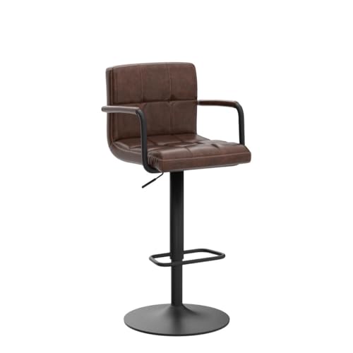 DUHOME Faux Leather Bar Stools Set of 2, Modern Kitchen Stool Chairs with Backrest Footrest Swivel Bar Chairs Adjustable Height for Kitchen Counter Bar Café, Dark Brown