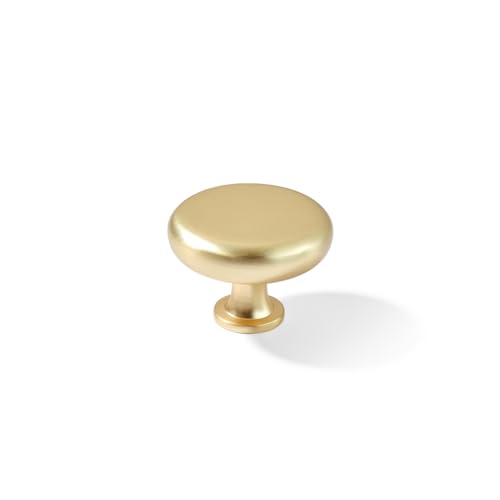 HARPOON Cabinet Knobs 1.3 Inch Round Knob Modern Pull Drawer Handle Wardrobe Cabinet Hardware 6 Pack Brushed Gold