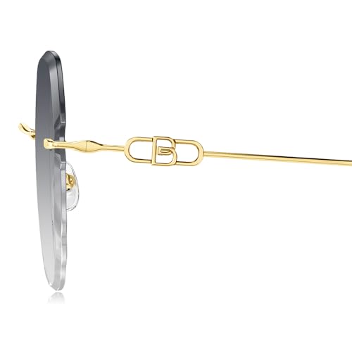 BOLON Women Lady Elegant Titanium Rimless Irregular Diamond-cut Nylon Lens UV400 Sunglasses BL7191