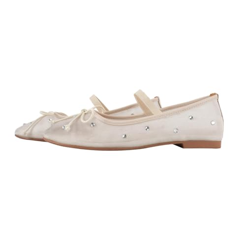 KaroNairy Crystal Mesh Ballet Flats for Women Stretch Band Snip Toe Ballerinas Flats Gem Mary Jane Sparkly Flats Blue10