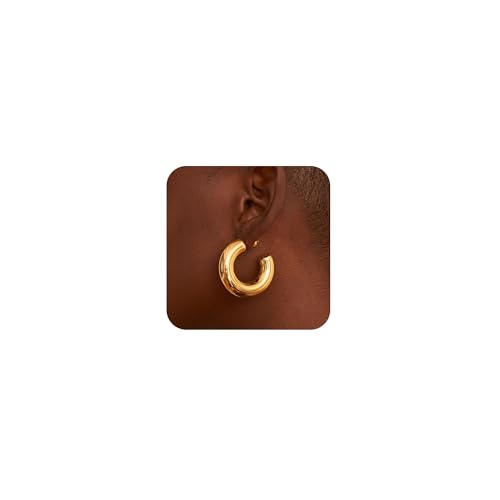 Tituthia Chunky Gold Hoop Earrings for Women, Trendy Simple 14K Gold Plated Thick Large Gold Hoop Earring for Women Hypoallergenic Lightweight Open Big Hoops Earrings Trendy Gold Jewelry Women