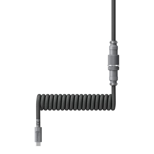 HyperX Coiled Cable - Durable Coiled Cable, Stylish Design, 5-Pin Aviator Connector, USB-C to USB-A - Grey