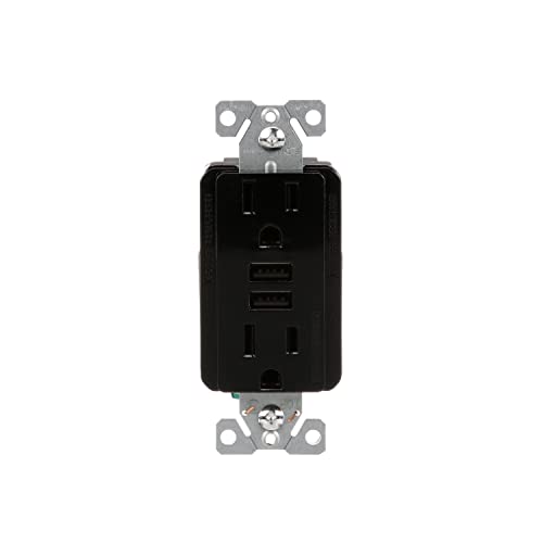 Eaton 3.6A USB Type A Charger with TR Duplex Receptacle 15A/125V, Black