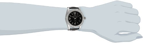 Peugeot Womens Boyfriend Large Face Case Dress Wrist Watch with Swarovski Crystal Bezel & Thick Leather Strap Band