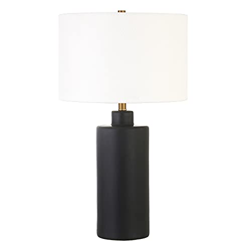 Carlina 25" Tall Ceramic Table Lamp with Fabric Shade in Matte Black/White