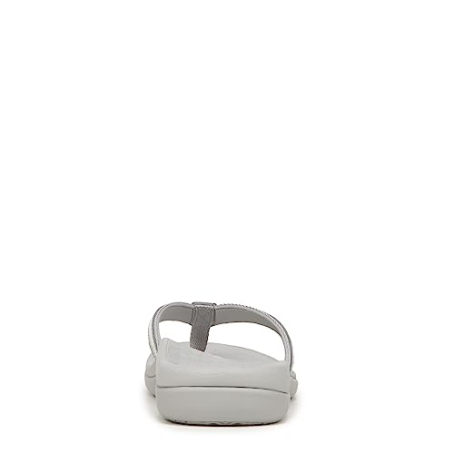 Vionic Women's Rest Tide Sport Toe Post Sandal - Supportive Everyday Slide Sandals That Includes an Orthotic Insole Grey Leather 5 Medium
