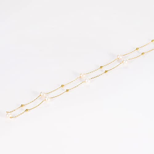 VRIUA Pearl Necklaces for Women, Gold Pearl Necklace 14k Gold Plated Dainty Pearl Necklace Everyday Minimalist Gold Necklace for Women