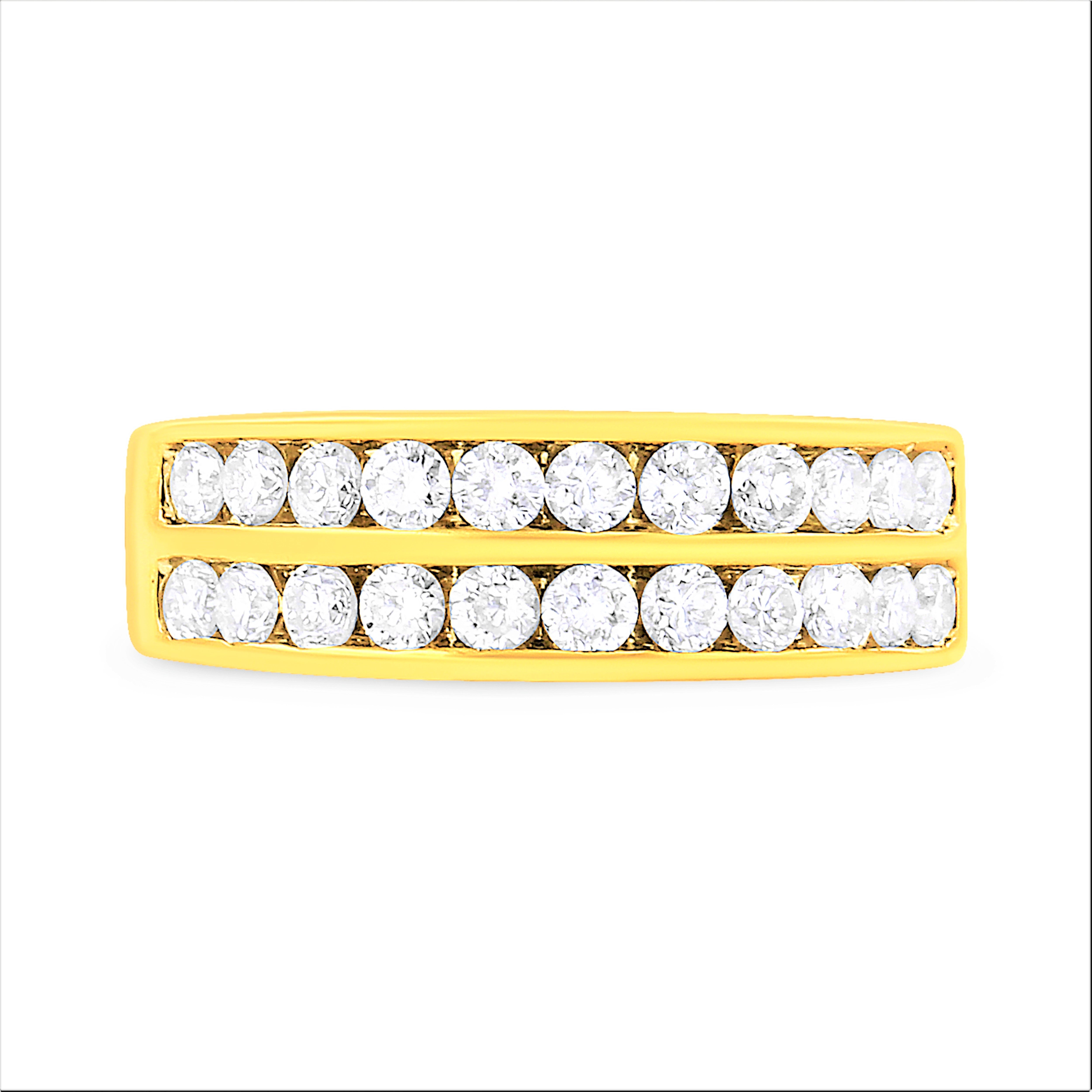 10K Yellow Gold Two-Row Diamond Band Ring (1 Cttw, J-K Color, I1-I2 Clarity) - Size 6