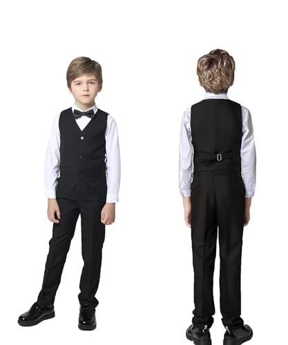 Fxzpiodi Suit for Boys Slim Fit Wedding Outfit Suit Size 2-20 Kids 6 Piece Tuxedo Solid Formal Dresswear of Jacket Vest Pants Shirt and Tie Black 20