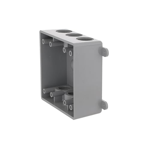 BELL PDB77550GY Two-Gang Weatherproof Box Seven 1/2 in. or 3/4 in. Threaded Outlets, 2 in, Gray