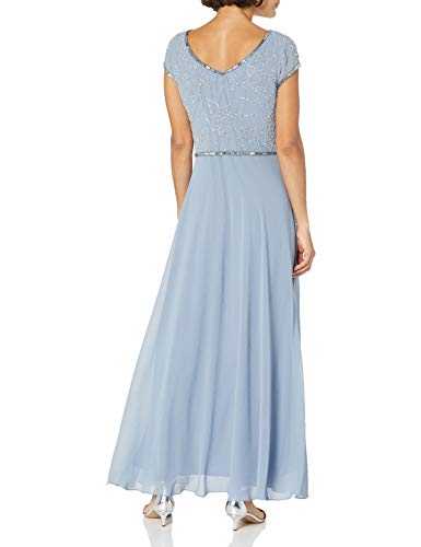 J Kara Women's Petite Cap V-Neck Beaded Dress, Green, 14P