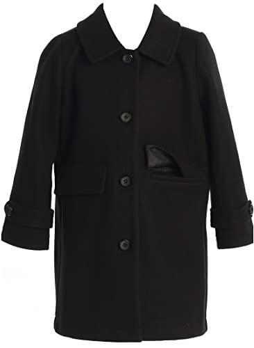 BluNight Collection Little Girls Dress Coat Long Sleeve Collar Thick Wool Trench Coat Jacket Christmas Black 4 (40JKS50)