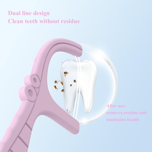 LIAMOSS Dental Floss Picks,Twin Line 300 Count Lemon Flavor Dental Flossers,LIAMOSS Dual Action Flossing System,Superfine Toothpicks Sticks,Comfortable for Tight Teeth(Purple)