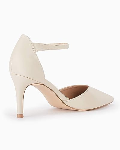 Coutgo Women's Closed Toe High Heels Ankle Strap Stiletto Sexy Pumps Wedding Dressy Shoes, Beige, Size 6