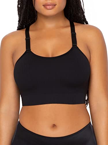 Curvy Couture Women's Size Smooth Seamless Comfort Wire Free Longline Bra, Black Hue, Medium Plus