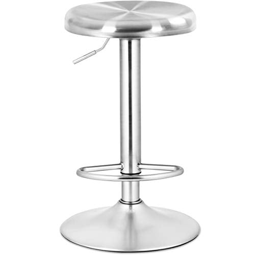 COSTWAY Bar Stool, Modern Swivel Adjustable Height Barstool with Footrest, Stainless Steel Round Top Bar Height Barstools for Pub Bistro Kitchen Dining