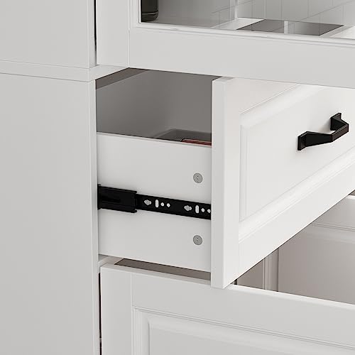 Hitow Tall Bookshelf with Glass Doors & Drawers, 2 Piece Large Storage Cabinet Set, Home Office Bookcase with Doors, Glass Display Cabinet for Living Room, White (78.7" W x 15.7" D x 78.9" H)