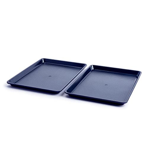 Blue Diamond Bakeware Diamond Infused Ceramic Nonstick, 2 Piece 18" x 13" Half Cookie Sheet Baking Pan Set, Dishwasher and Freezer Safe, PFAS-Free, Blue