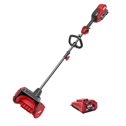 SKIL PWR CORE 40 Brushless 40V 12 in. Power Head Snow Shovel Kit, 20'ft Throwing Distance, Includes 4.0Ah Battery and Charger - PSS1200C-10, Red