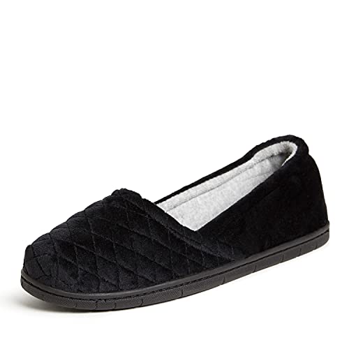 Dearfoams Women's Katie Microfiber Velour Espadrille Slipper, Black, Small