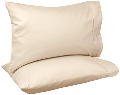 Amazon Basics 400 Thread Count Cotton Pillow Case, Standard, 30" L x 20" W, Beige - Set of 2, Pillows Not Included