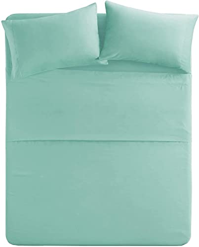 Comfort Spaces CS20-0116 Microfiber Set 14" Deep Pocket, Wrinkle Resistant All Around Elastic-Year-Round Cozy Bedding Sheet, Matching Pillow Cases, Twin, Aqua