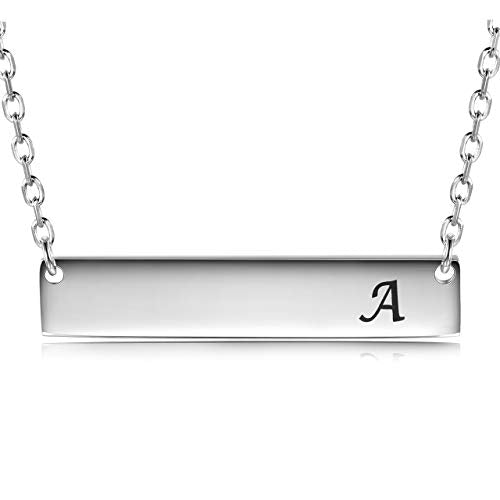 JZCOLOR | Sterling Silver Bar Necklace | Pendant with Engraved Letter (A)