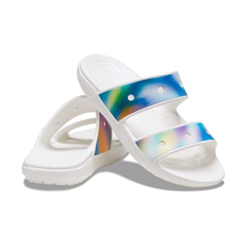 Crocs Unisex-Adult Classic Tie Dye Two-Strap Sandals, Solar Rainbow, 14 Men/16 Women