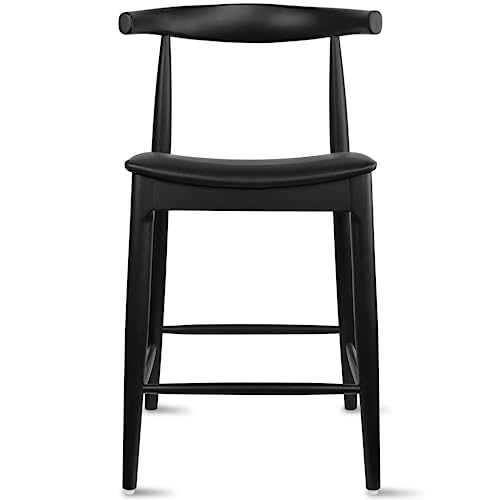 2xhome Elbow Countertop Height Bar Stool Wood Frame Bar Stools with Open Backs Dark PU Leahter Cushion Dark Black, Single, Set of 1