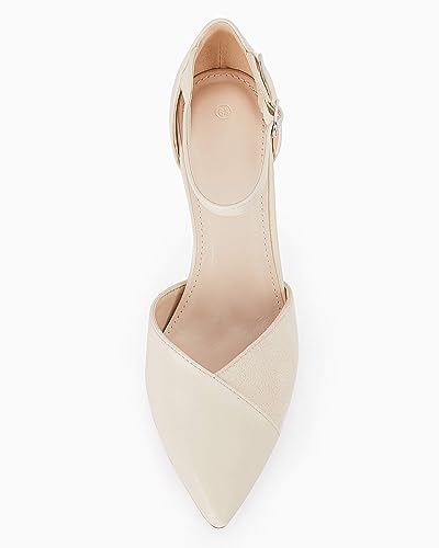 Coutgo Women's Closed Toe High Heels Ankle Strap Stiletto Sexy Pumps Wedding Dressy Shoes, Beige, Size 6