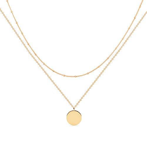 MEVECCO Gold Layered Cross Necklace for Women,18K Gold Plated Cute Faith/Jesus Charm Satellite Bead Chain Necklace