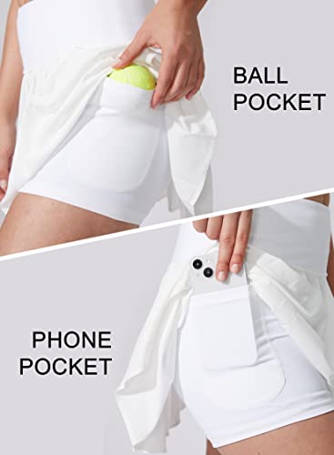 YYV Women's Pleated Tennis Skirt with 3 Pockets Golf Stretchy High Waisted Skort Skirts for Women Athletic Workout Casual(Light Grey X-L)