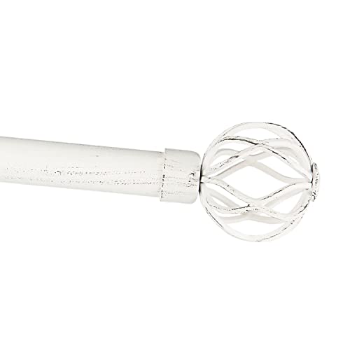 Exclusive Home Ogee 1" Curtain Rod and Coordinating Finial Set, Distressed White, Adjustable 36"-72"