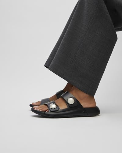 ECCO Women's Cozmo Two Band Button Slide Sandal, BLACK, 4-4.5