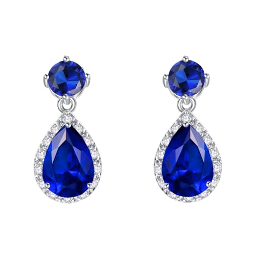 VONSSY Drop Dangle Earrings | Gemstones Waterdrop Teardrop White Gold Plated Crystal Hanging Cubic Zirconia Hypoallergenic Earrings | Stylish Jewelry Gift for Mother Daughter Wife (Dark Blue)