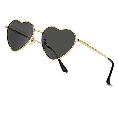JOVAKIT Polarized Heart Sunglasses for Women Fashion Lovely Style Metal Frame UV400 Protection Lens (Gold/Gradient Pink)