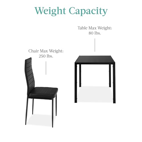 Best Choice Products 3-Piece Glass Dining Set, Modern Kitchen Table Furniture for Dining Room, Dinette, Compact Space-Saving w/Glass Tabletop, 2 Upholstered PU Chairs, Metal Steel Frame - Black