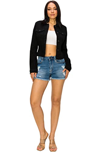 Creative Mimesis Denim Jean Jacket For Women Button up Long Sleeve Stone Washed S - 3XL (90243 Black, Small)