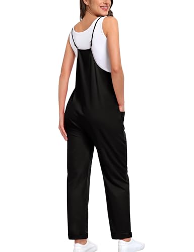 SWOMOG Women's Causal Jumpsuits V Neck Sleeveless Harem Overalls Stretchy Adjustable Strap Romper with Pockets Khaki Small