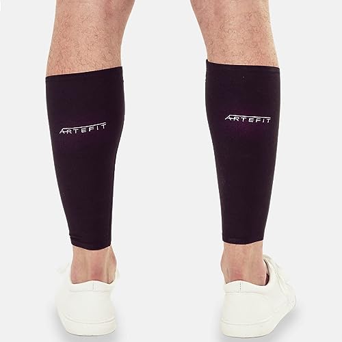 Artefit Calf Compression Sleeves for Men & Woman - Footless Socks Support Running & Sports - Leg Sleeve Brace for Shin & Calves - Black XS