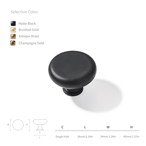 HARPOON Cabinet Knobs 1.3 Inch Round Knob Modern Pull Drawer Handle Wardrobe Cabinet Hardware 6 Pack Brushed Gold