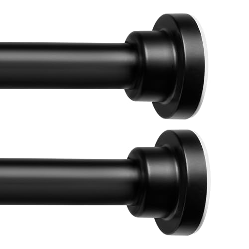 ENJOYBASICS 2 Pack Adjustable Spring Tension Curtain Rod 32 to 66 Inches, Stainless Steel Matte Black Shower Rod No Drilling, 7/8" Tension Rod for Window, Bathroom, Closet, Room Divider