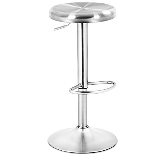 COSTWAY Bar Stool, Modern Swivel Adjustable Height Barstool with Footrest, Stainless Steel Round Top Bar Height Barstools for Pub Bistro Kitchen Dining