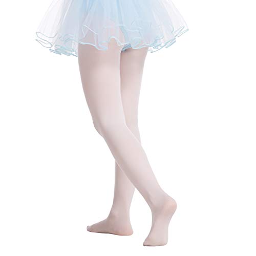 Frola Tights for Girls 40 Denier Semi Opaque Soft Pantyhose Ballet Dance Panty Footed Tights(4-6 Years,White)